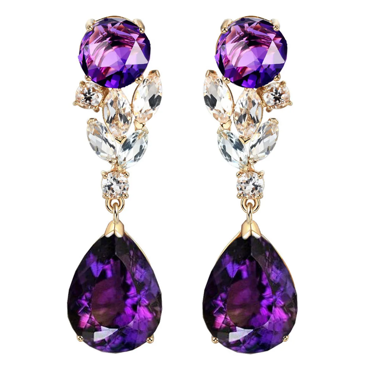 Purple Crystal & 18K Gold-Plated Pear Drop Earrings