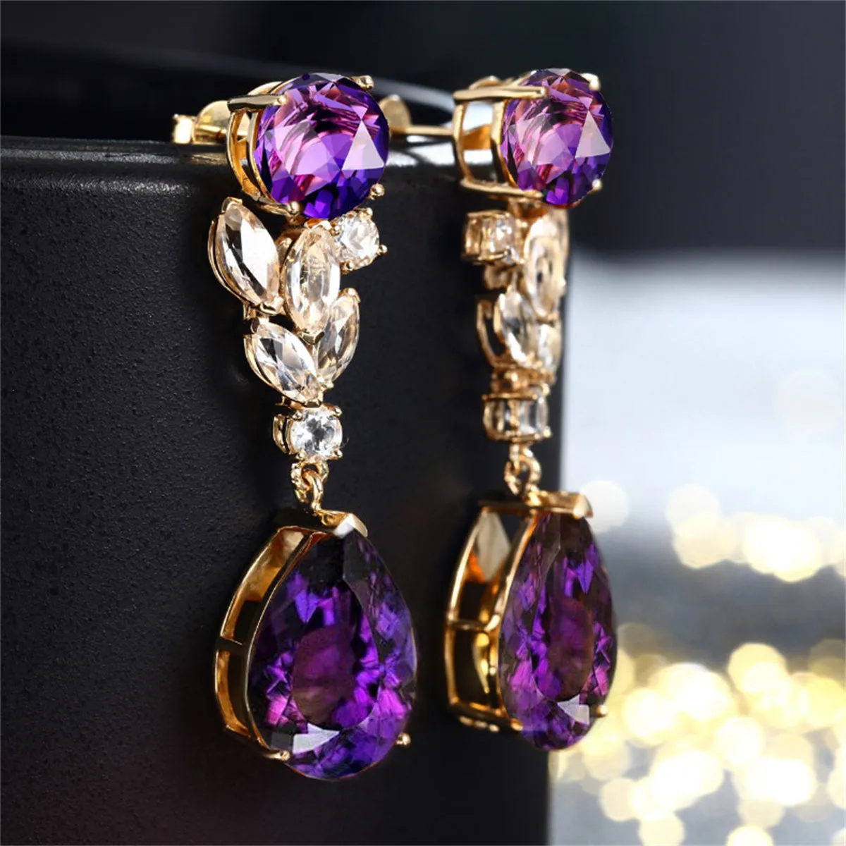 Purple Crystal & 18K Gold-Plated Pear Drop Earrings