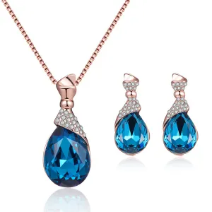 Purple Crystal & Cubic Zirconia 18K Rose Gold-Plated Pear Pendant Necklace & Drop Earrings