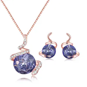 Purple Crystal & Cubic Zirconia Swirl Earring & Necklace