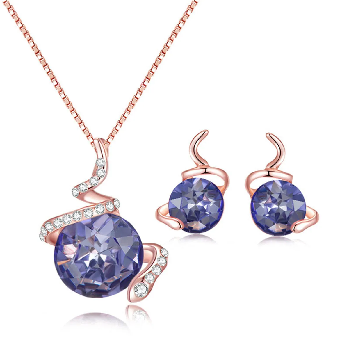 Purple Crystal & Cubic Zirconia Swirl Earring & Necklace