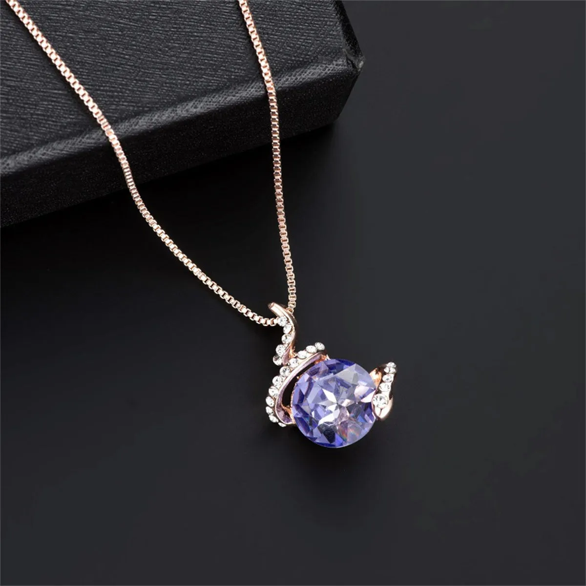 Purple Crystal & Cubic Zirconia Swirl Earring & Necklace