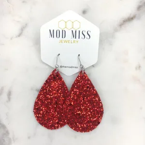 "Ruby Red Slippers" Glitter Canvas Chunky Teardrop Earrings