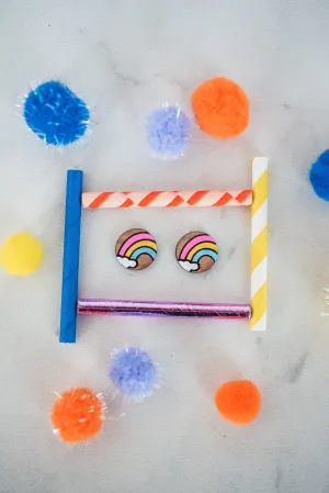 Rainbow & Cloud Wood Stud Earrings