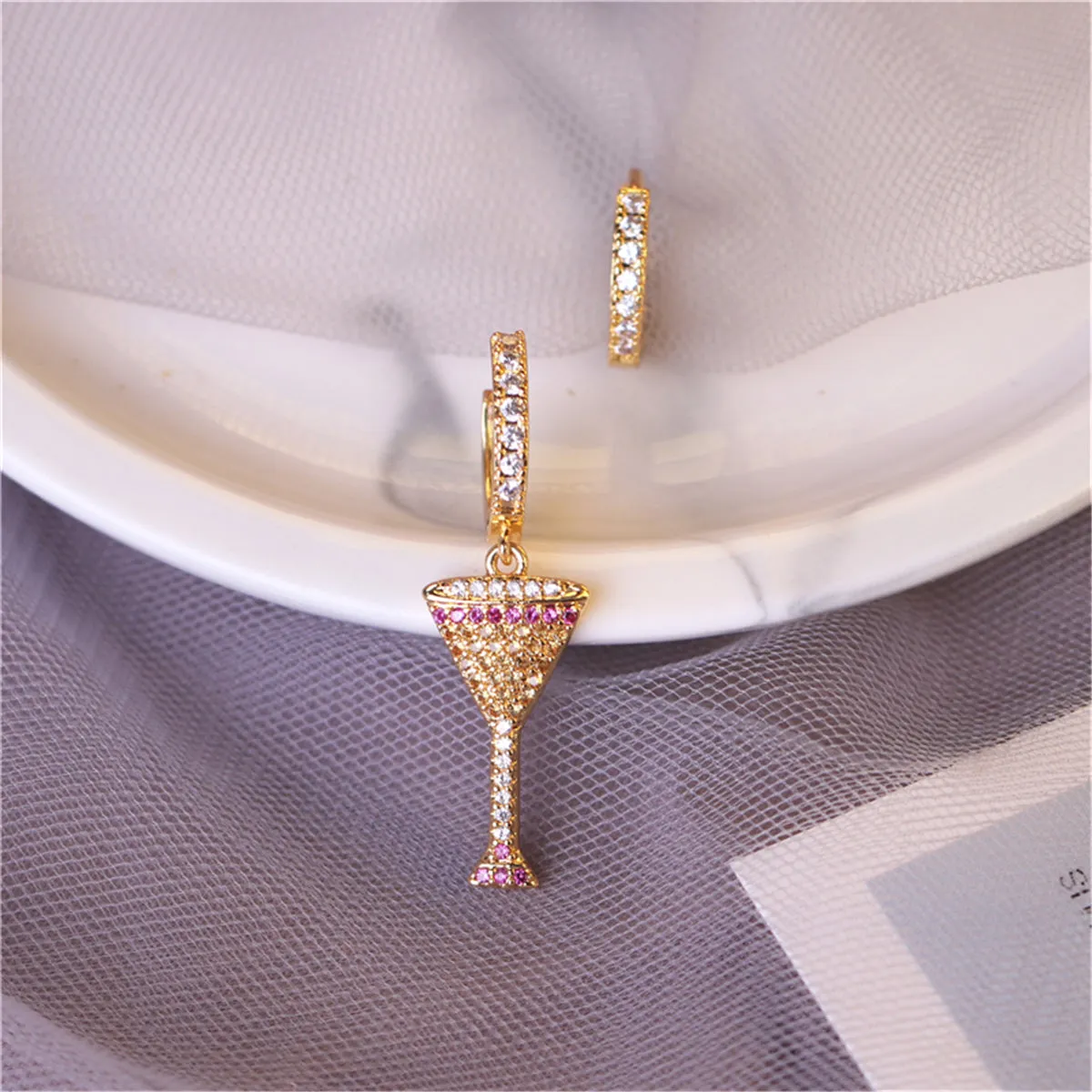 Rainbow Cubic Zirconia & 18K Gold-Plated Wine Cup Earrings