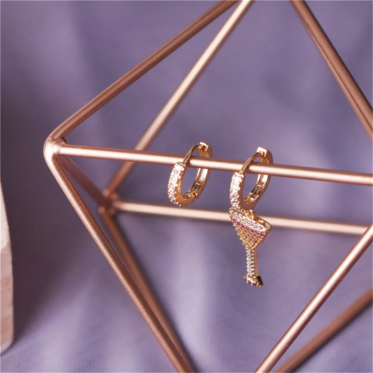 Rainbow Cubic Zirconia & 18K Gold-Plated Wine Cup Earrings