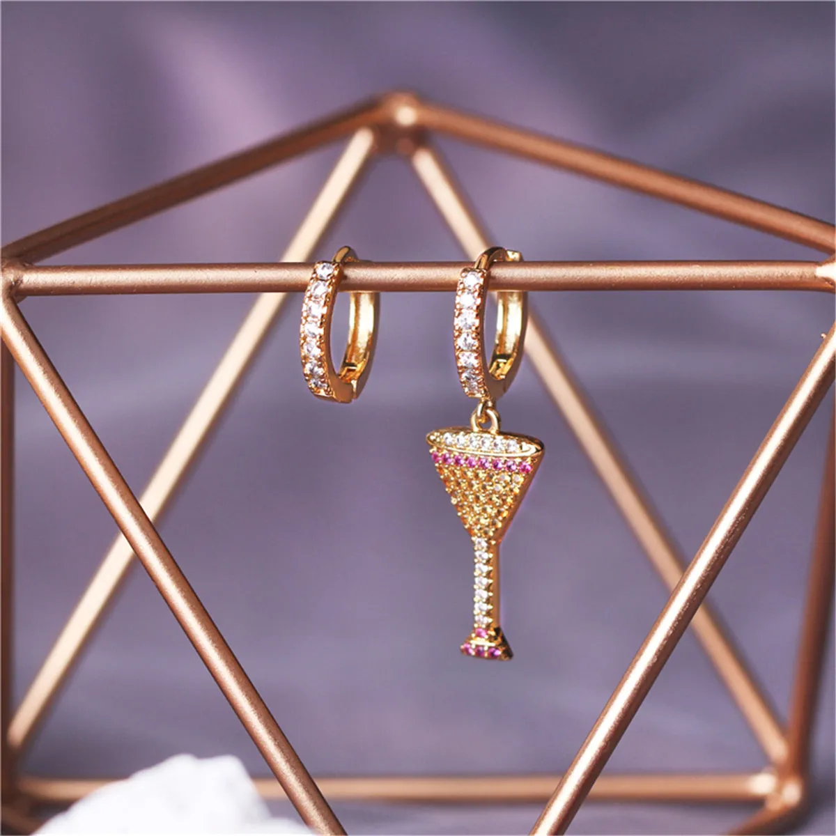 Rainbow Cubic Zirconia & 18K Gold-Plated Wine Cup Earrings