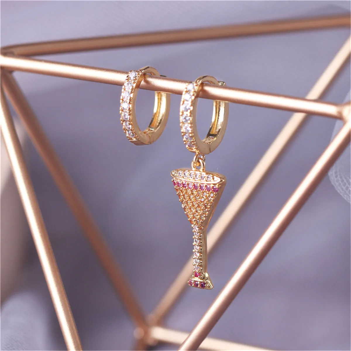 Rainbow Cubic Zirconia & 18K Gold-Plated Wine Cup Earrings