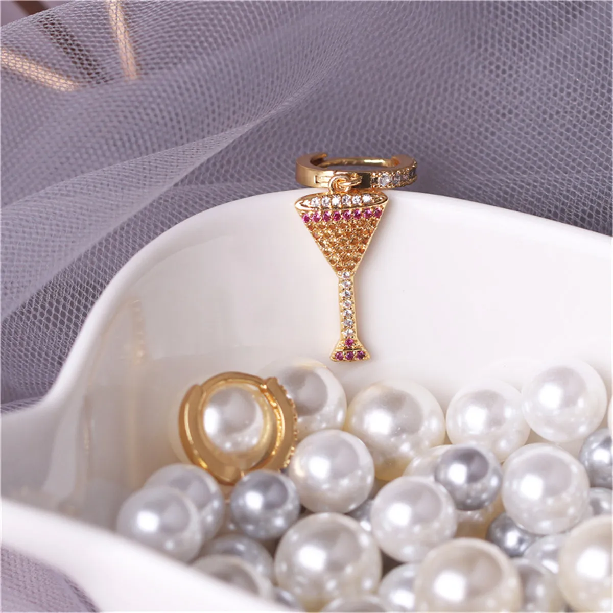 Rainbow Cubic Zirconia & 18K Gold-Plated Wine Cup Earrings