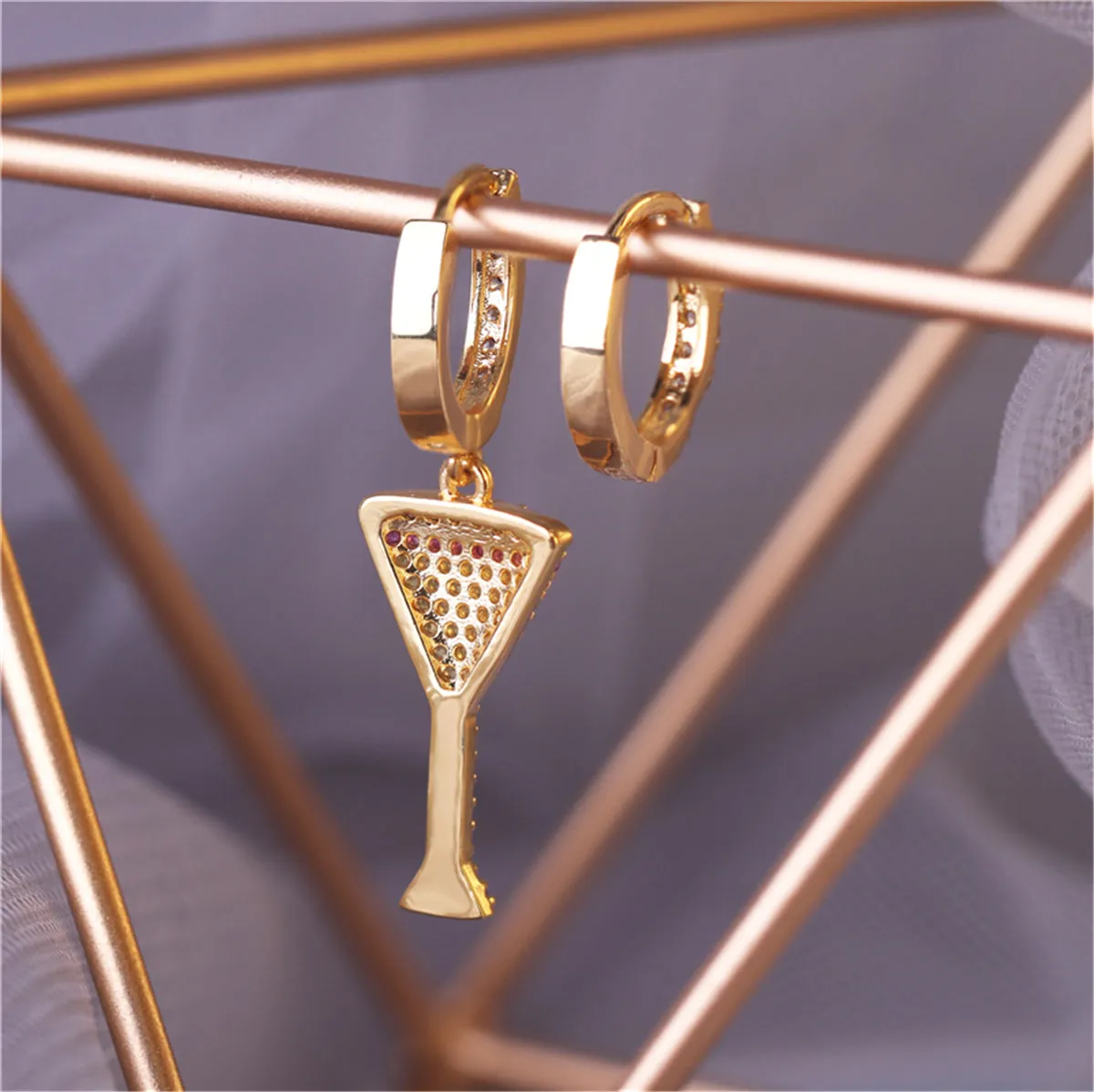 Rainbow Cubic Zirconia & 18K Gold-Plated Wine Cup Earrings