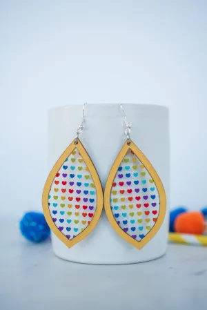Rainbow Heart Inset Dangle Earrings in Yellow
