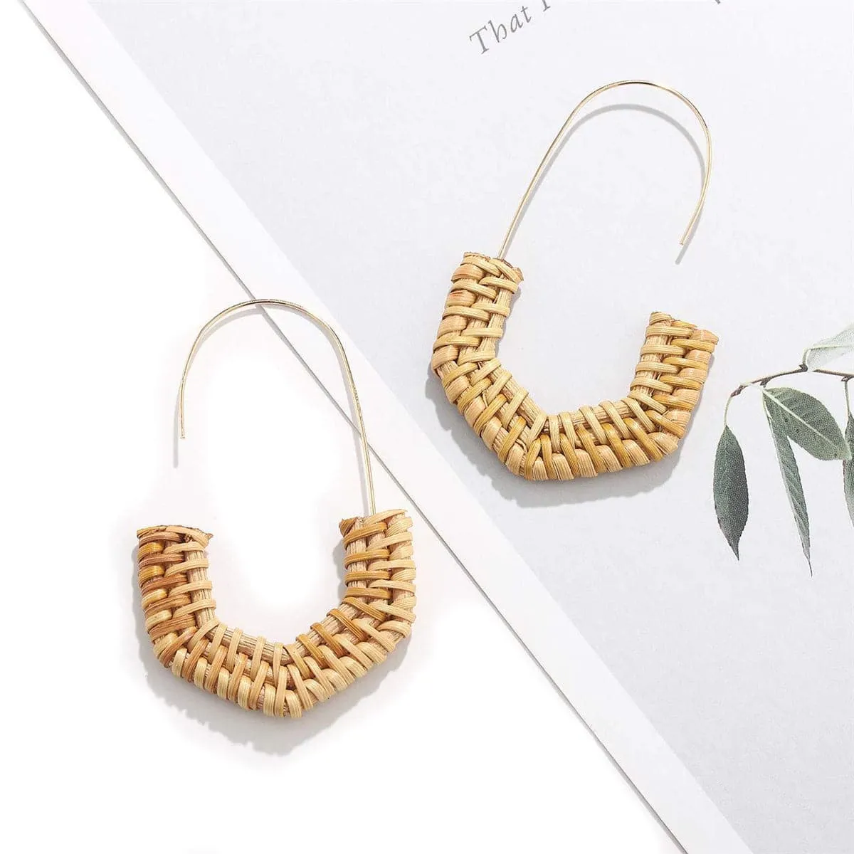 Rattan & 18K Gold-Plated Half Hexagon Drop Earrings
