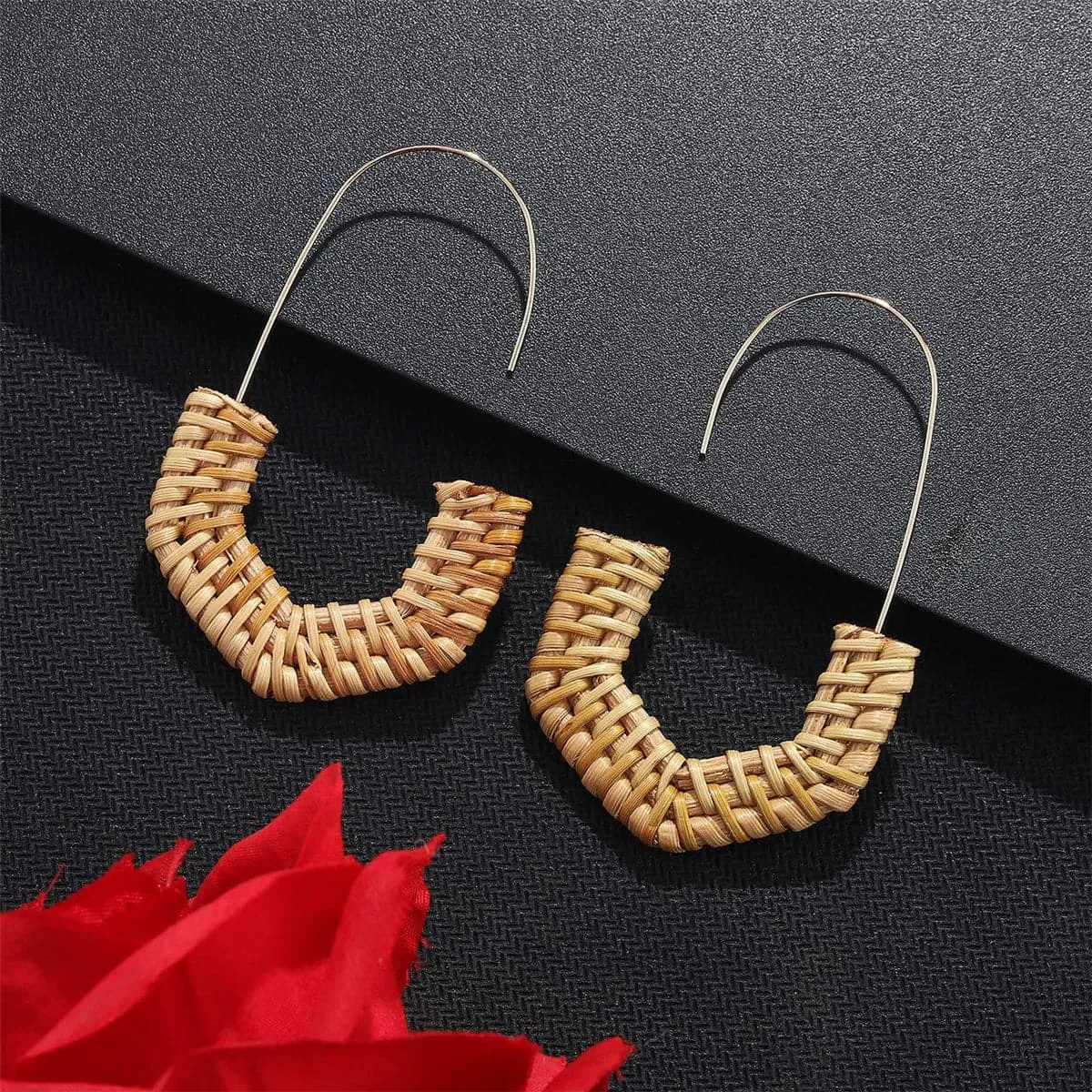 Rattan & 18K Gold-Plated Half Hexagon Drop Earrings
