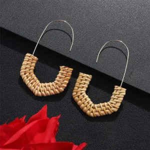Rattan & 18K Gold-Plated Half Hexagon Drop Earrings