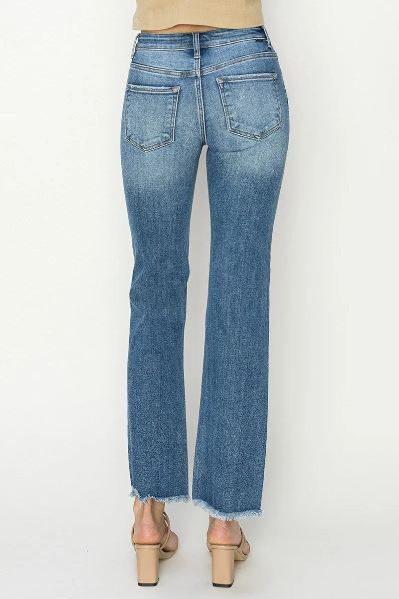 RDP5829 - Mid Rise Fray Hem Bootcut Jean