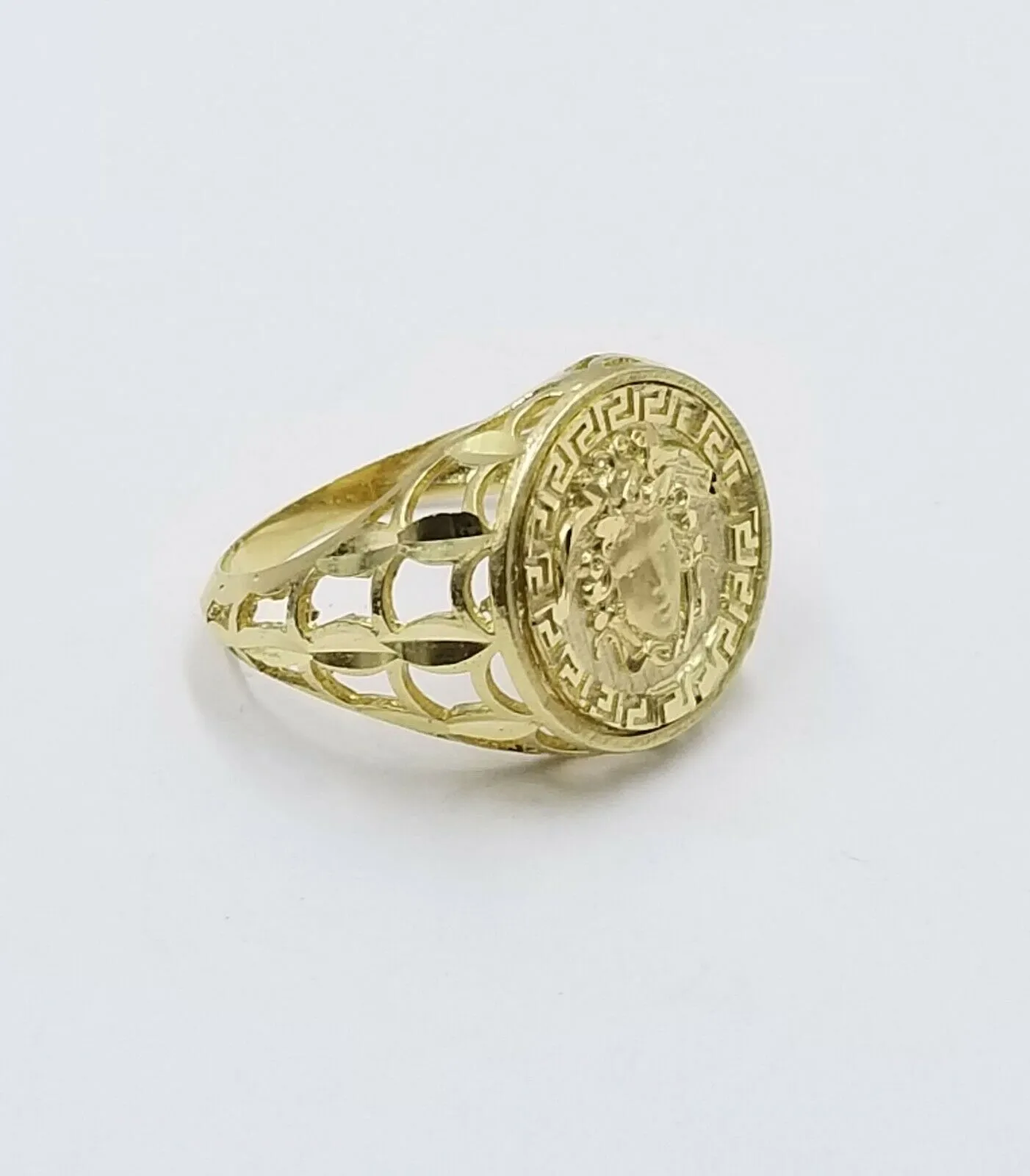 Real 10k Yellow Gold Head Casual Ring Diamond Cut Design Men Pinky Women