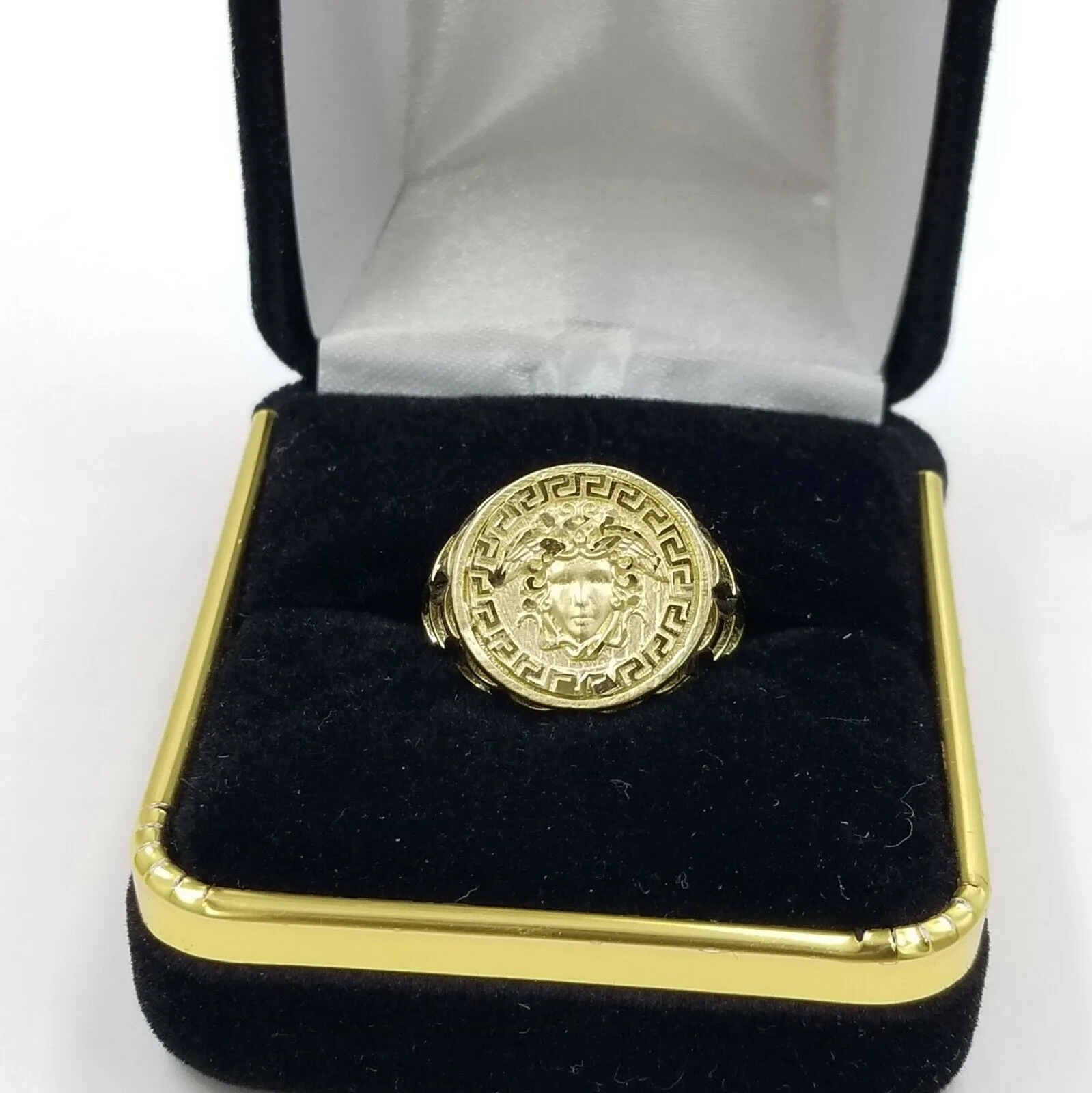 Real 10k Yellow Gold Head Casual Ring Diamond Cut Design Men Pinky Women