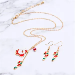Red & 18K Gold-Plated Candy Cane & Santa Claus Drop Earrings & Pendant Necklace Set