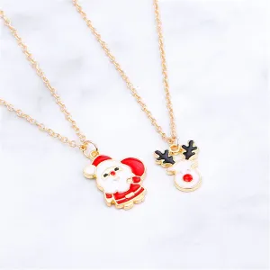Red & 18K Gold-Plated Santa Claus & Reindeer Pendant Necklace Set