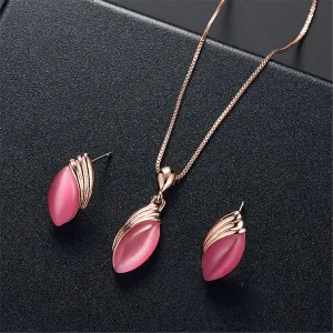 Red & 18K Rose Gold-Plated Pear Pendant Necklace & Stud Earrings