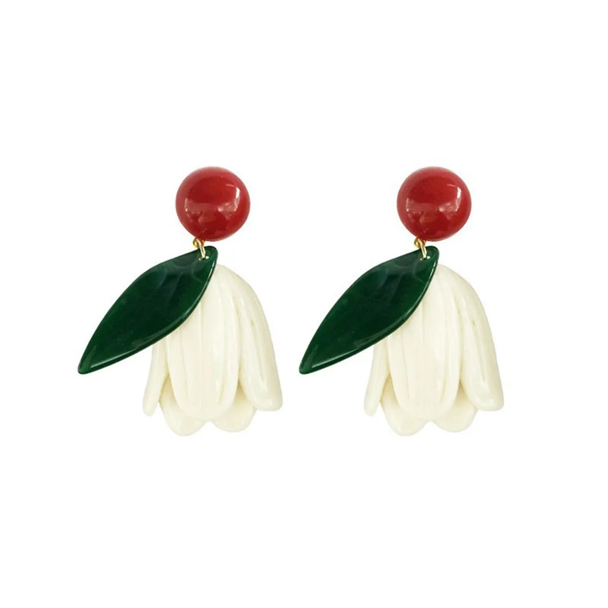 Red & White Flower Drop Earrings