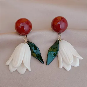 Red & White Flower Drop Earrings
