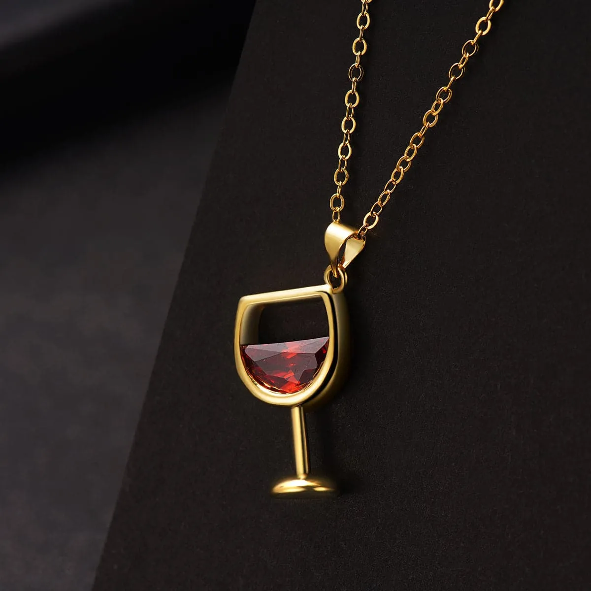 Red Crystal & 18K Gold-Plated Wine Glass Pendant Necklace
