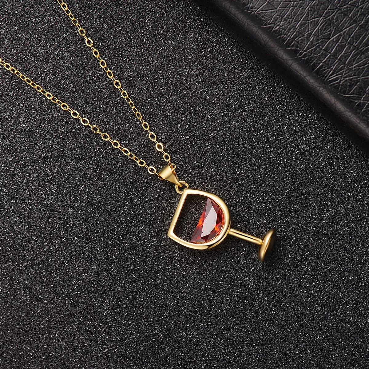 Red Crystal & 18K Gold-Plated Wine Glass Pendant Necklace