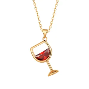 Red Crystal & 18K Gold-Plated Wine Glass Pendant Necklace