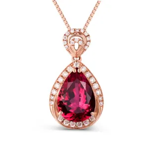 Red Crystal & Cubic Zirconia 18K Rose Gold-Plated Pear-Cut Halo Pendant Necklace