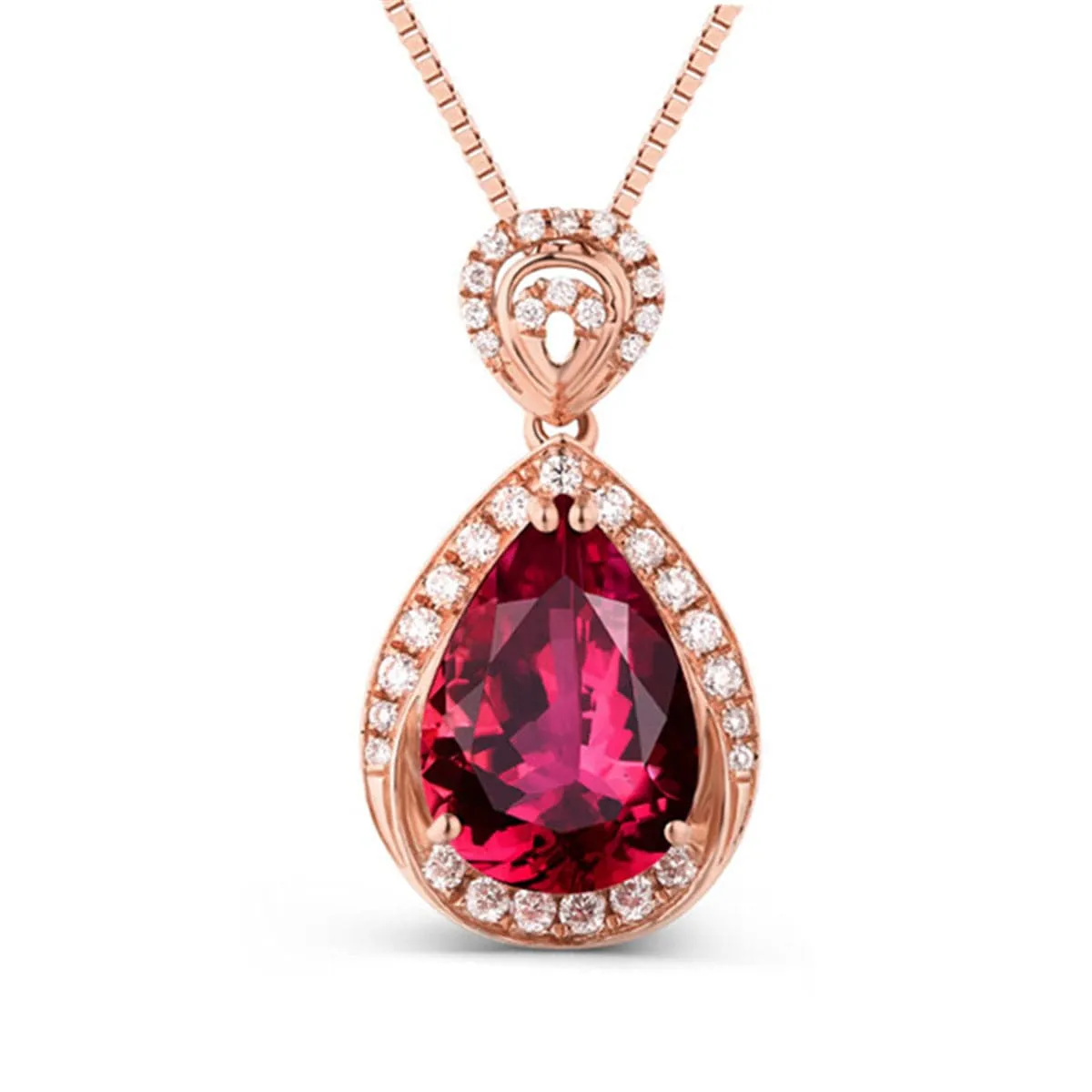 Red Crystal & Cubic Zirconia 18K Rose Gold-Plated Pear-Cut Halo Pendant Necklace