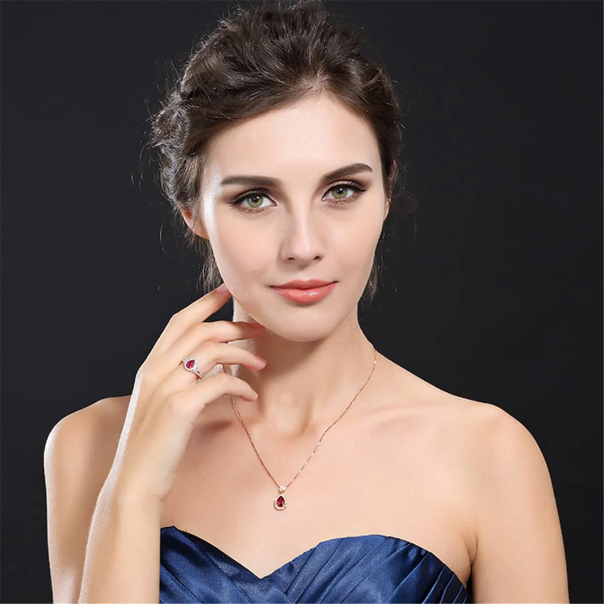 Red Crystal & Cubic Zirconia 18K Rose Gold-Plated Pear-Cut Halo Pendant Necklace