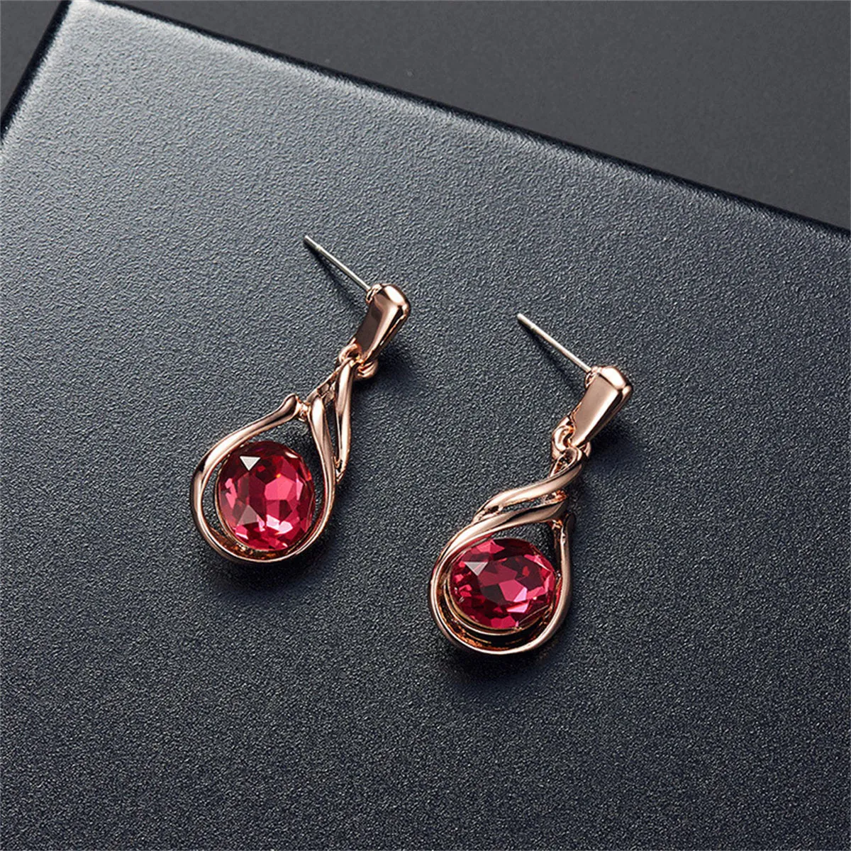 Red Crystal & Cubic Zirconia Pendant Necklace & Earrings