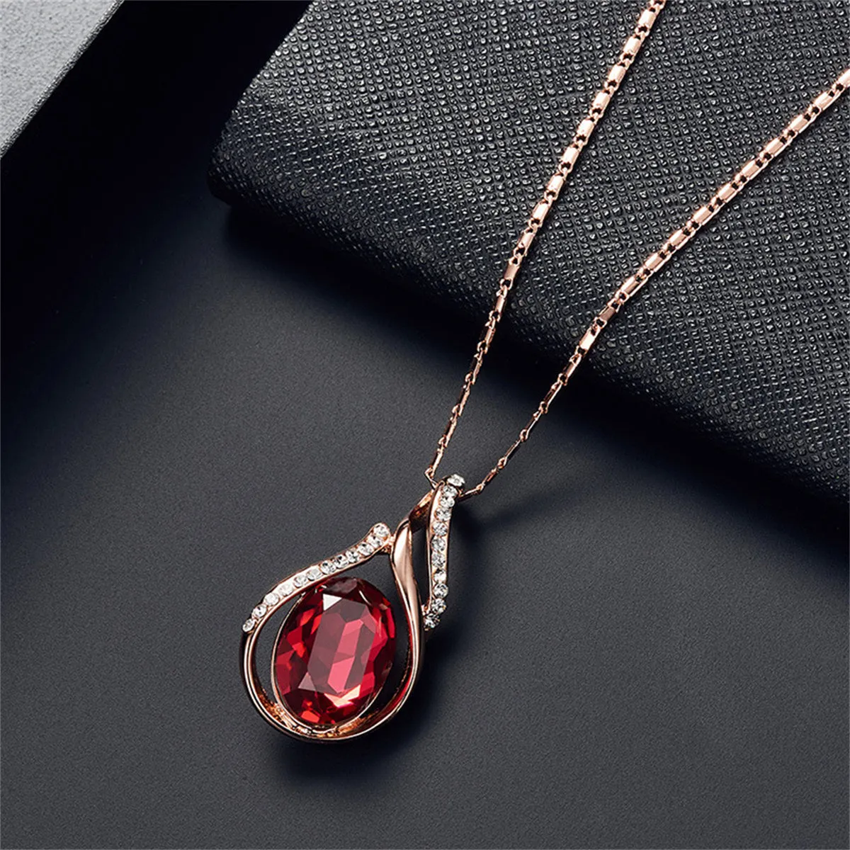 Red Crystal & Cubic Zirconia Pendant Necklace & Earrings