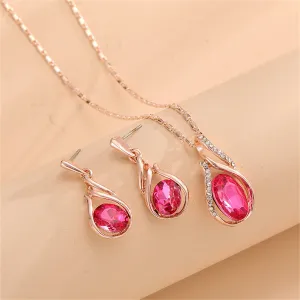Red Crystal & Cubic Zirconia Pendant Necklace & Earrings