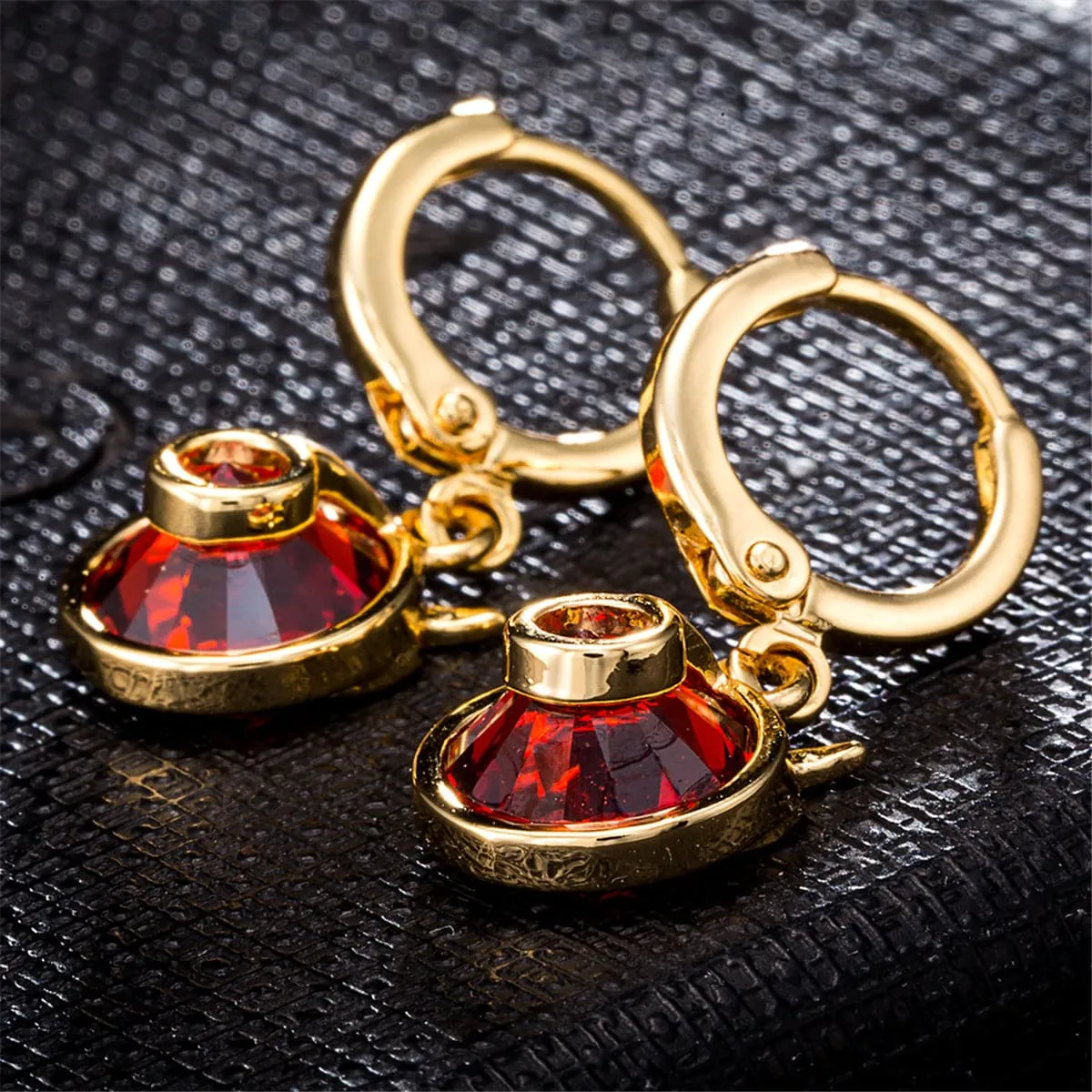 Red Cubic Zirconia & 18K Gold-Plated Owl Bezel Drop Earrings