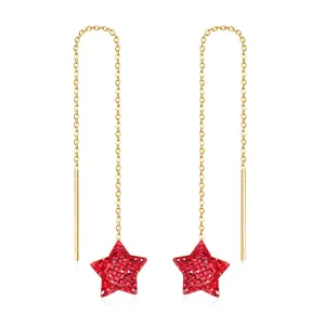 Red Cubic Zirconia & 18K Gold-Plated Star Threader Earrings