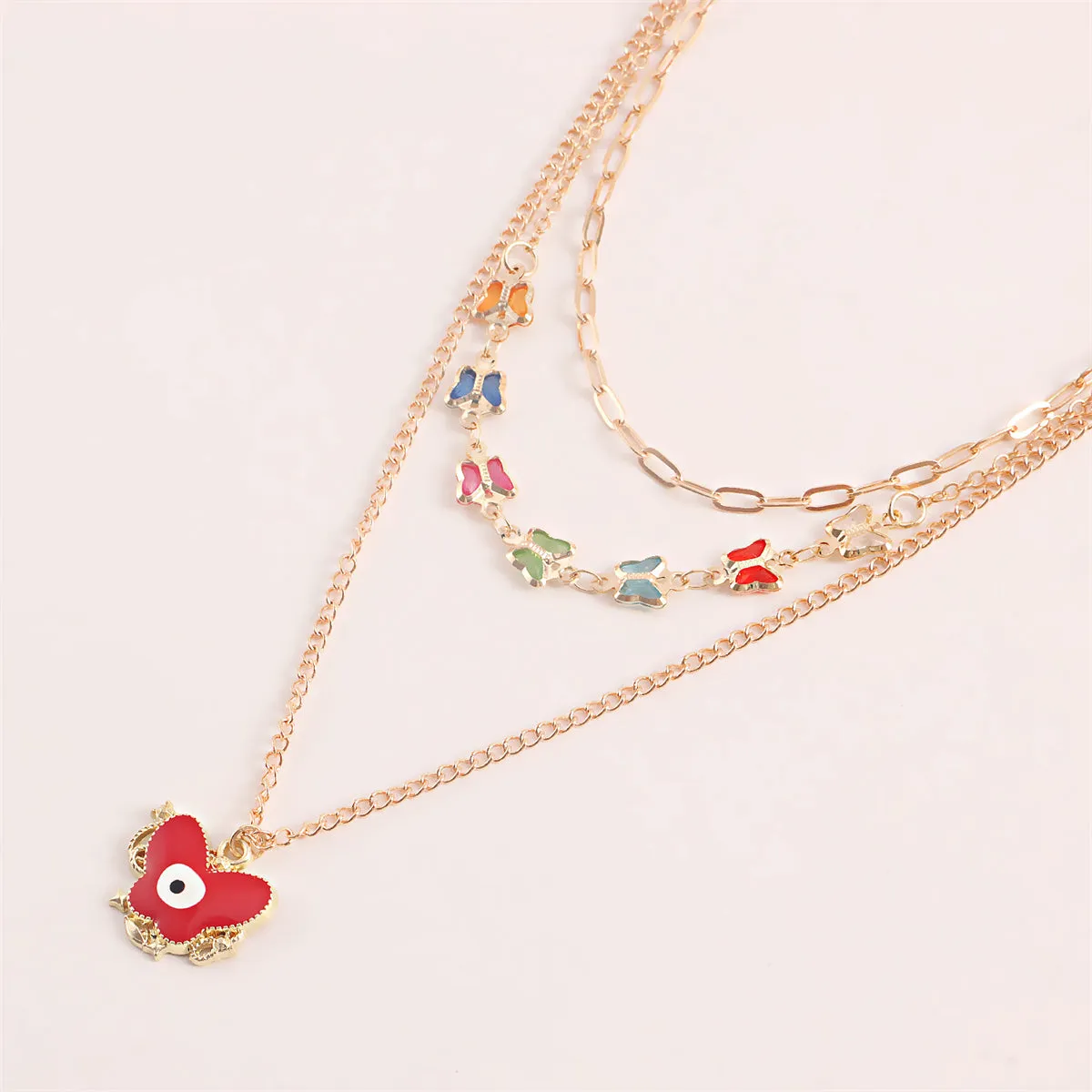 Red Enamel & 18K Gold-Plated Butterfly Pendant Necklace Set