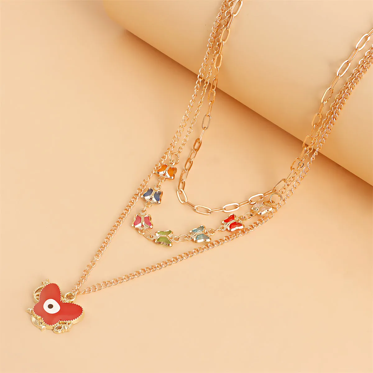 Red Enamel & 18K Gold-Plated Butterfly Pendant Necklace Set