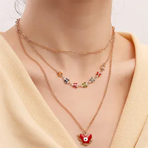 Red Enamel & 18K Gold-Plated Butterfly Pendant Necklace Set