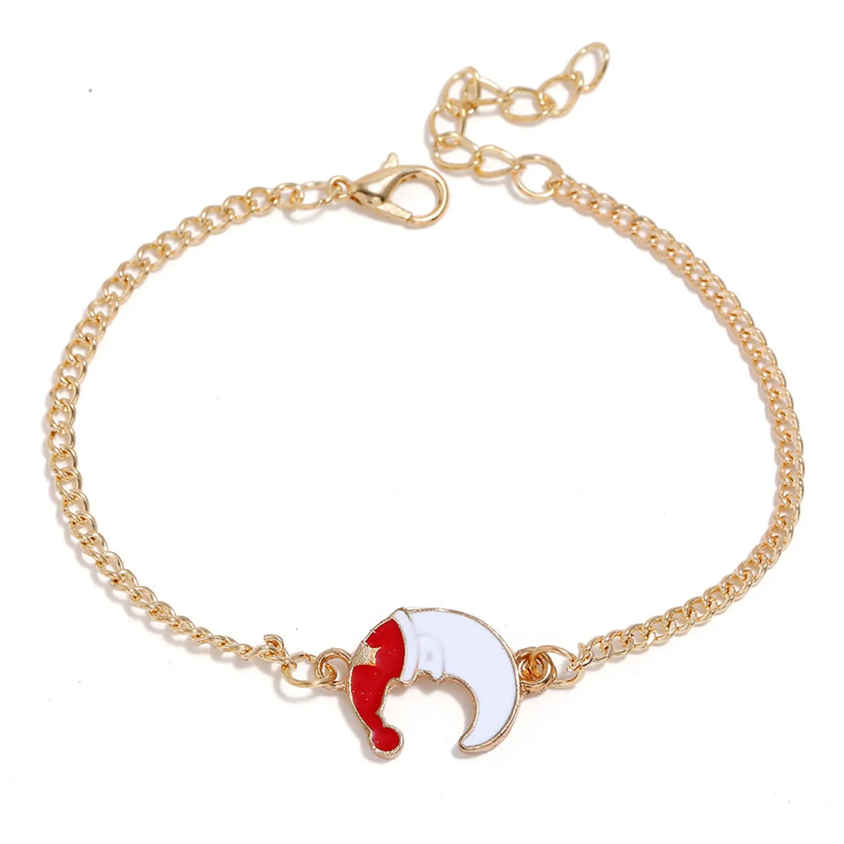 Red Enamel & 18K Gold-Plated Crescent Moon Santa Pendant Necklace Set