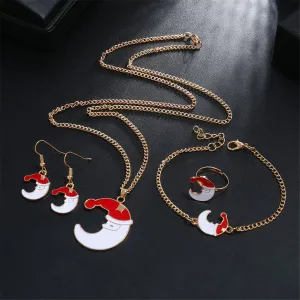 Red Enamel & 18K Gold-Plated Crescent Moon Santa Pendant Necklace Set