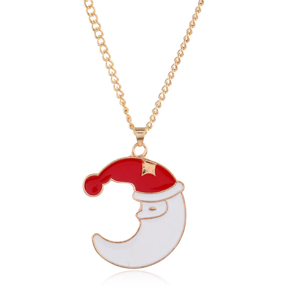 Red Enamel & 18K Gold-Plated Crescent Moon Santa Pendant Necklace Set