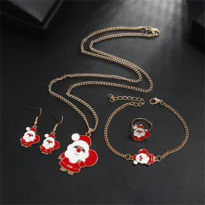 Red Enamel & 18K Gold-Plated Santa Pendant Necklace Set