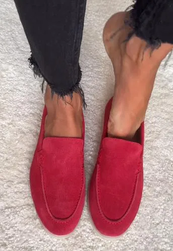 Red leather loafers