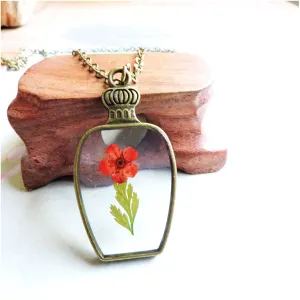 Red Peach Blossom & 18K Gold-Plated Vase Pendant Necklace