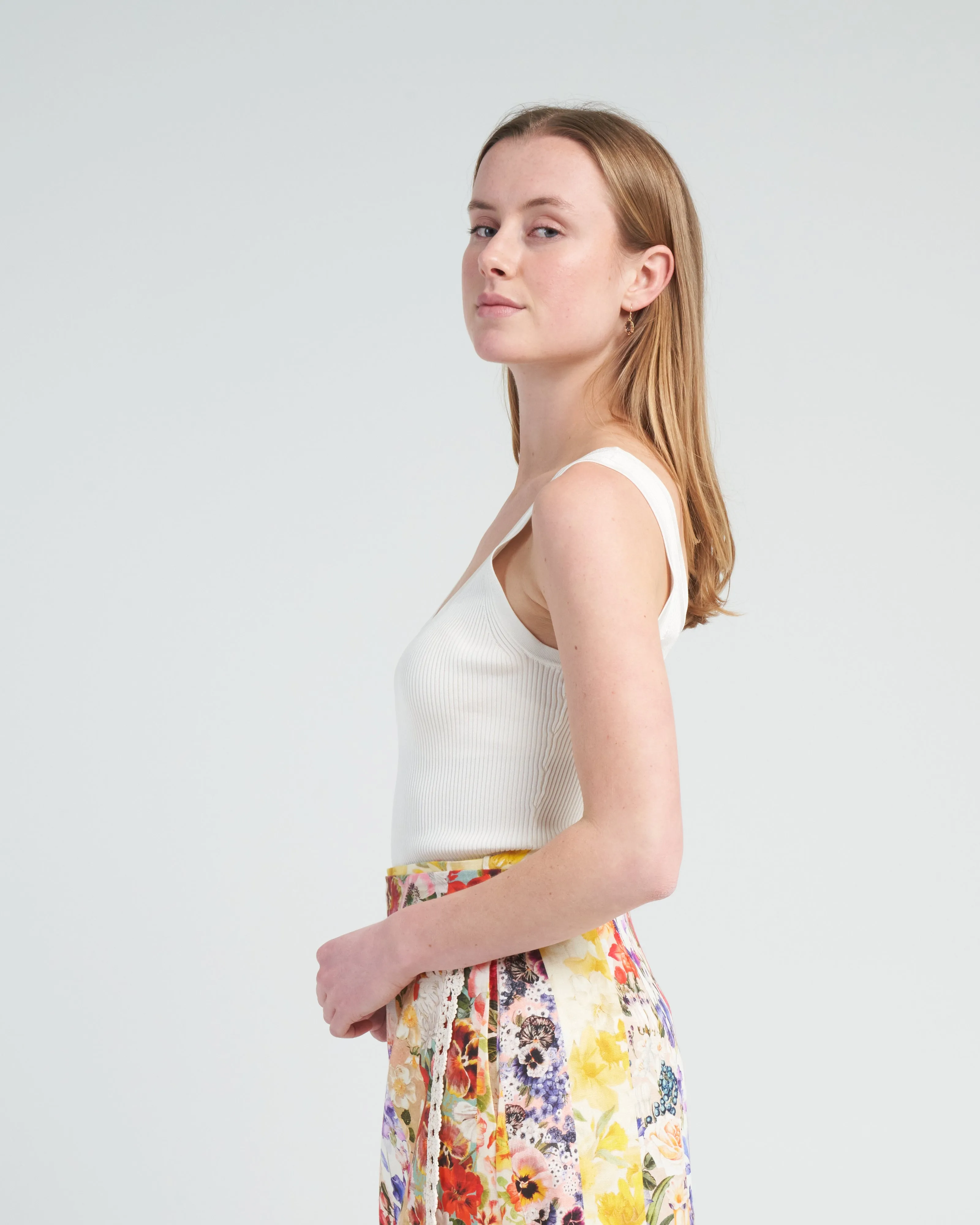 rib scoop neck tank - parchment