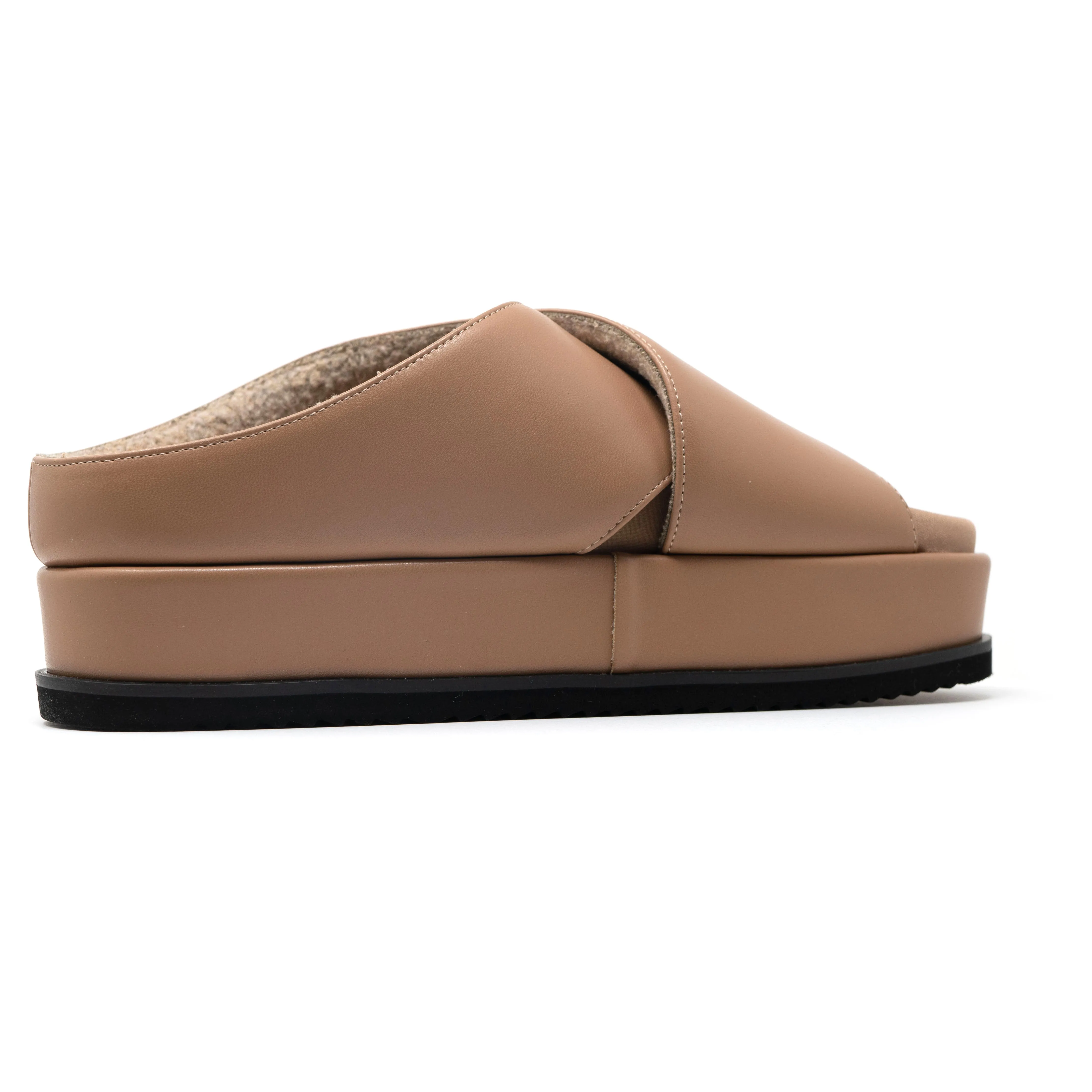 ROAM CROSS STACK PLATFORM SANDALS NUDE VEGAN LEATHER.