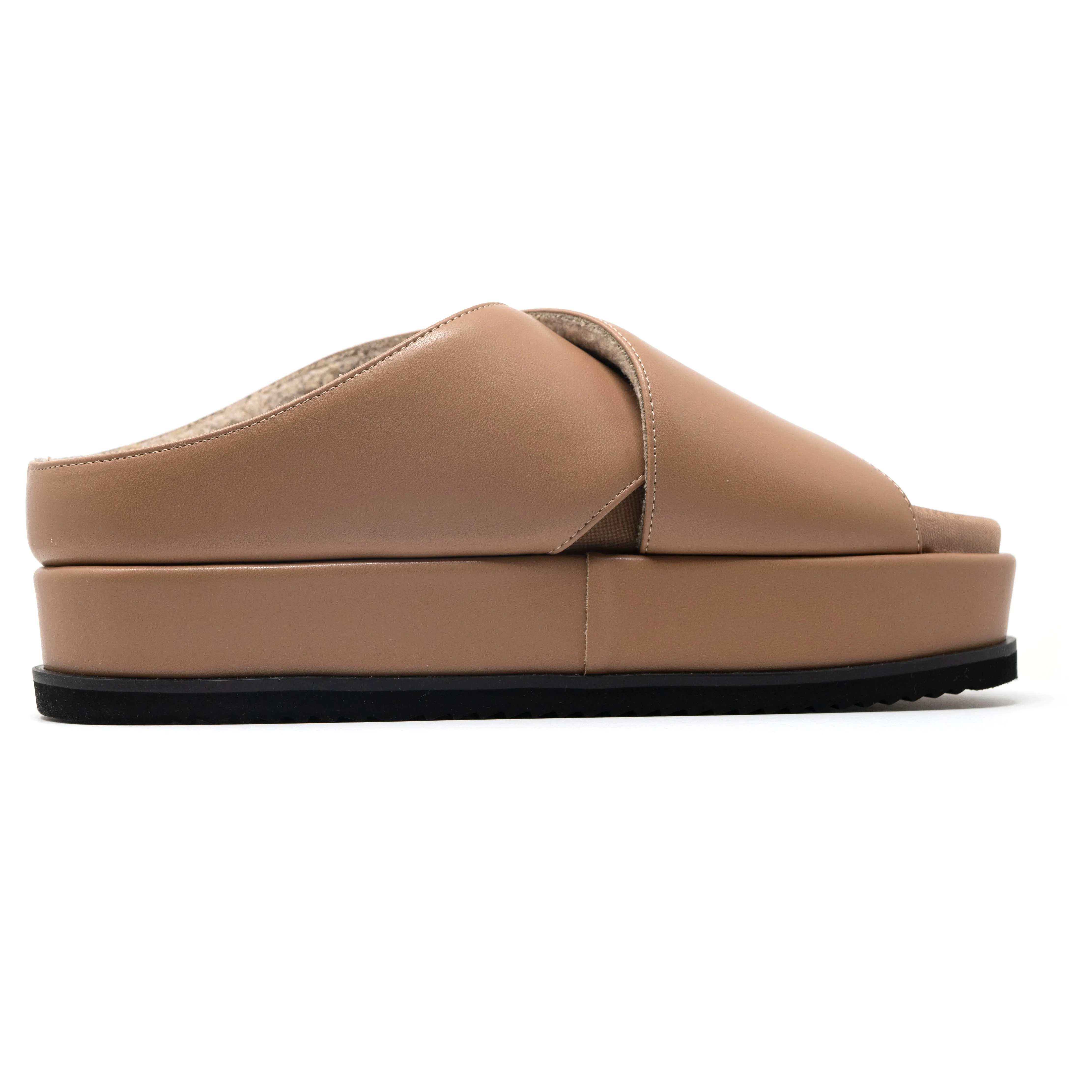 ROAM CROSS STACK PLATFORM SANDALS NUDE VEGAN LEATHER.