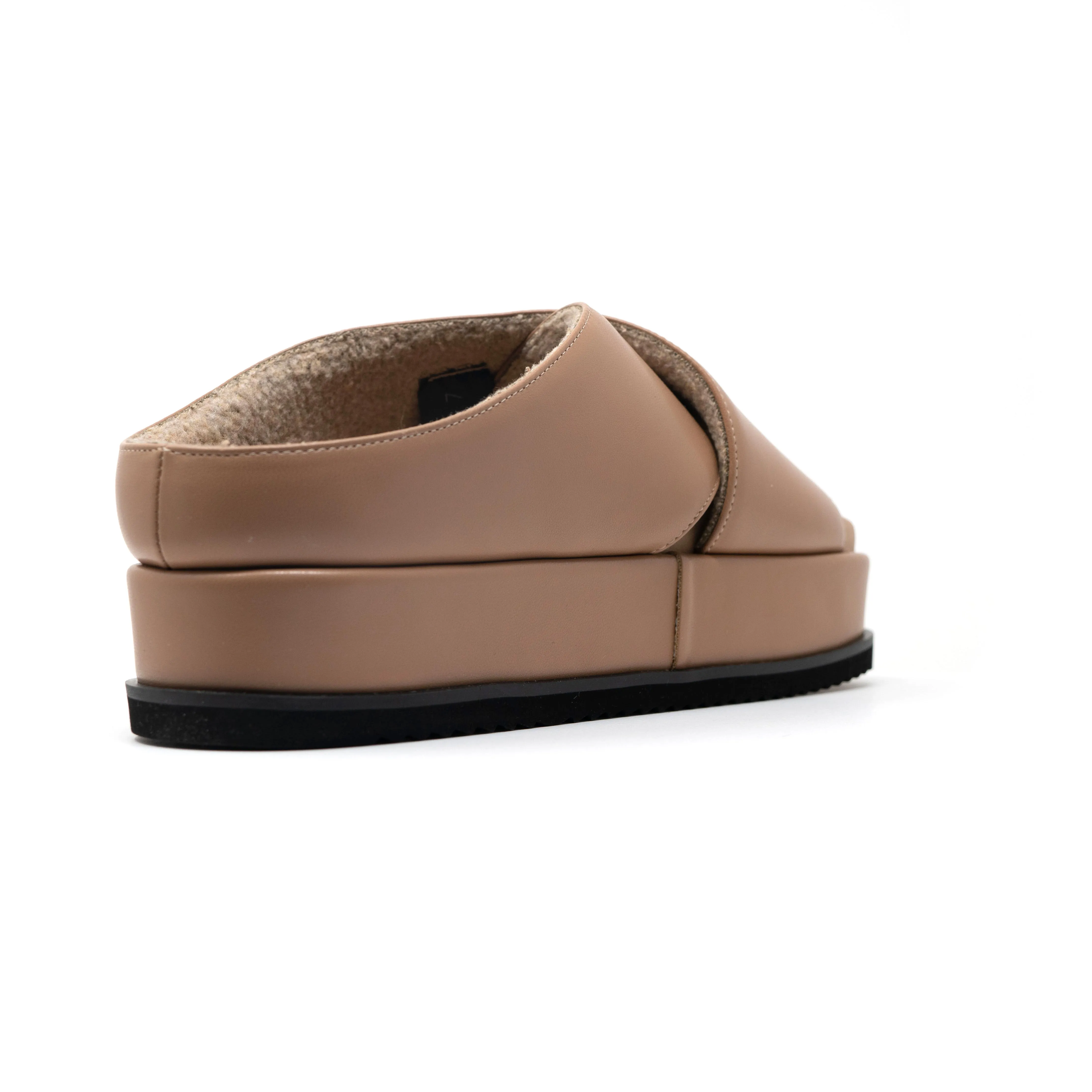 ROAM CROSS STACK PLATFORM SANDALS NUDE VEGAN LEATHER.